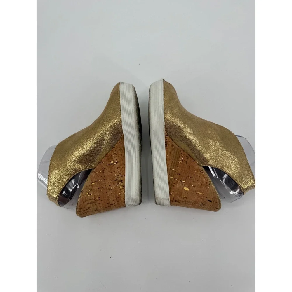Donald J Pliner Calypso Metallic Gold Cork Wedge Sandals Peep Toe Womens 9M